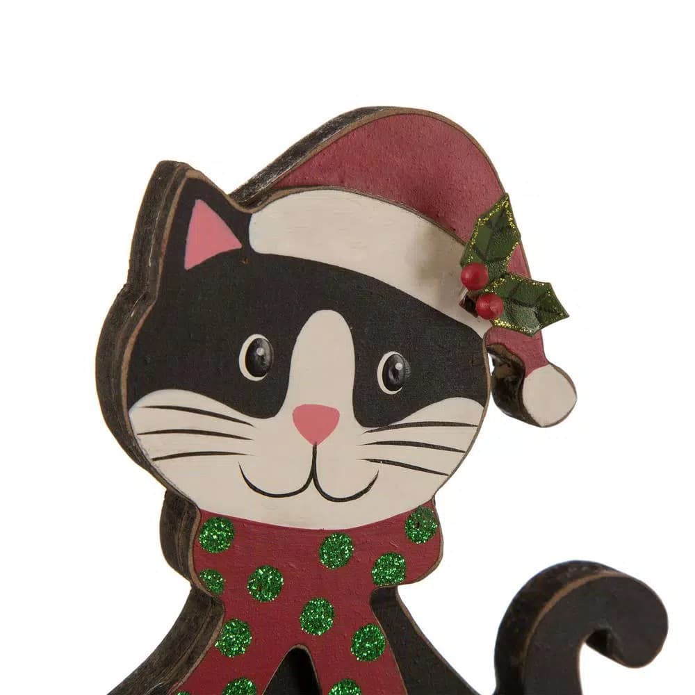 Glitzhome 7.76 in. Wooden Metal Cat Christmas Stocking Holder
