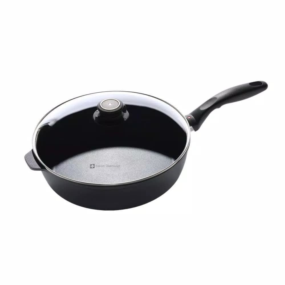 Swiss Diamond Classic Series 4.3 Qt. Cast Aluminum Nonstick Saute Pan with Glass Lid, Gray