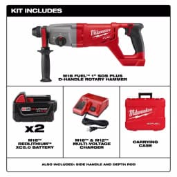 Milwaukee M18 FUEL 1 in. SDS-Plus Rotary Hammer Kit with Two 5.0 Ah Batteries and Charger thumbnail 2