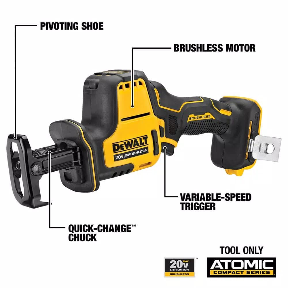 DEWALT 20V MAX ATOMIC Brushless Compact Cordless Reciprocating Saw (Tool-Only)