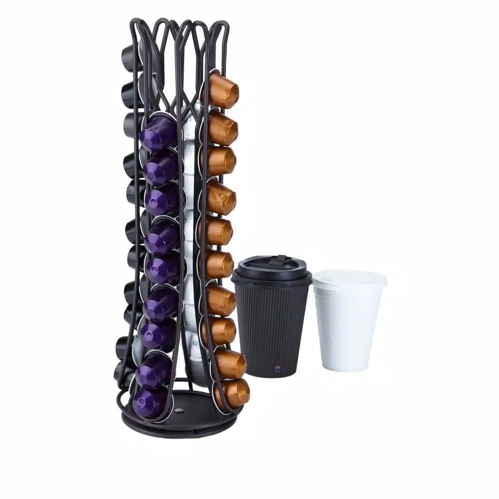 Mind Reader Nespresso Compatible Black Metal Coffee Capsule Holder & Spinning Dispenser (Holds 44)