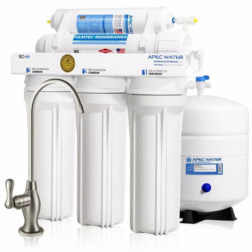 APEC Water Systems APEC RO-Hi 5-Stage Reverse Osmosis Under-Sink Water Filtration System, 90 GPD, Fast Flow 3/8 in. Output
