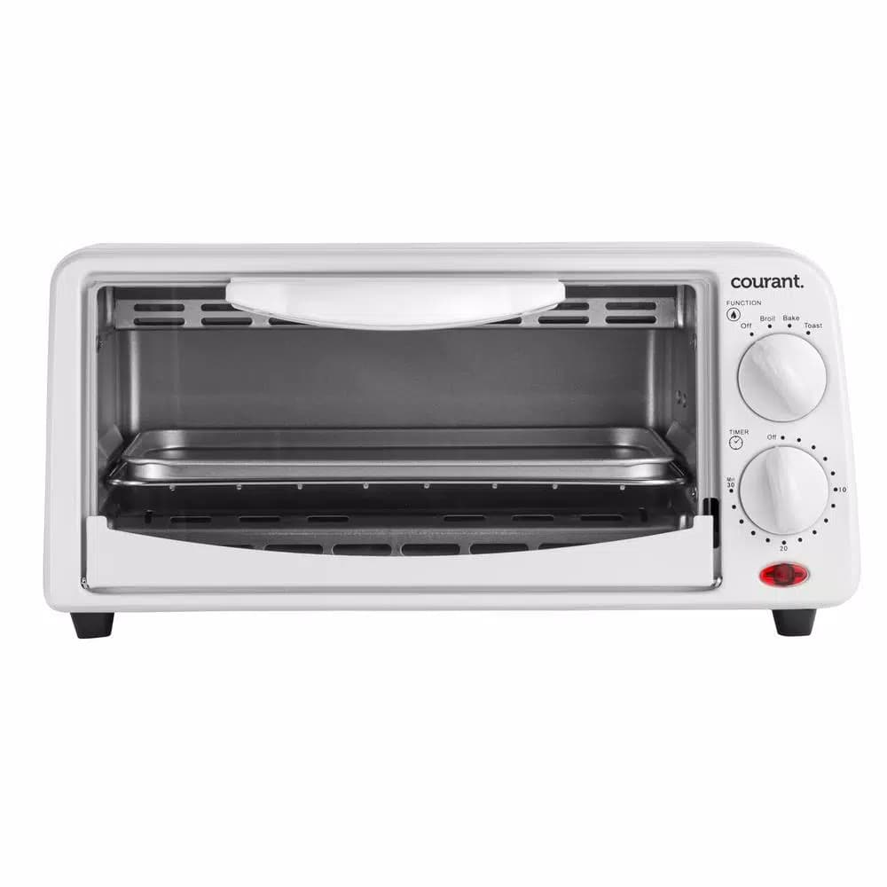 Courant Compact 650W 2-Slice White Toaster Oven with Bake Tray and Toast Rack