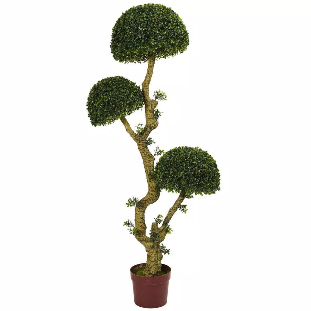 Nearly Natural 5 in. UV Resistant Triple Boxwood Artificial Topiary Tree for Indoor/Outdoor Use