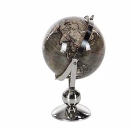 LITTON LANE Modern Reflections 11 in. Decorative Globe with Stainless Steel Stand, Brown and White thumbnail 5