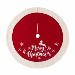 Glitzhome 48 in. Merry Christmas Fabric Tree Skirt with Reindeer and Snowflake Pattern thumbnail 1