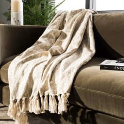 Safavieh Peppin Natural and Gold Geometric Cotton Throw Blanket with Fringe thumbnail 2