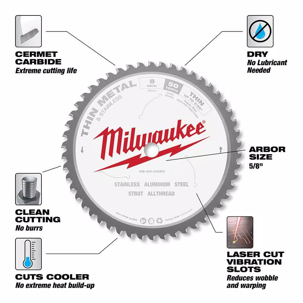 Milwaukee 8-1/4" 50T Carbide Metal & Stainless Steel Circular Saw Blade