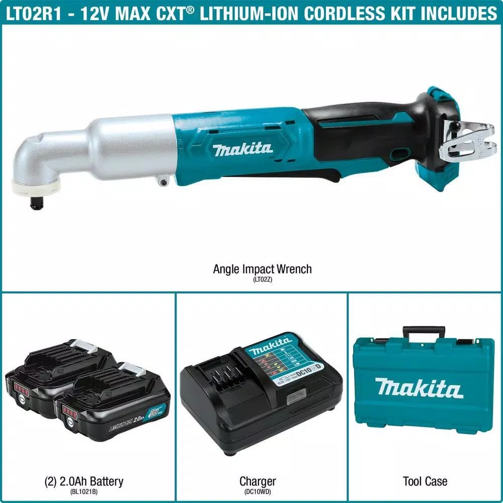 Makita 12V MAX CXT Cordless 3/8 in. Angle Impact Wrench Kit with 2.0Ah Battery and Charger