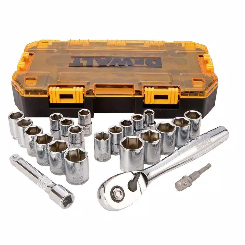 DEWALT 23-Piece 1/2 in. Drive Deep Socket Set with 72-Tooth Ratchet and Lockable Case