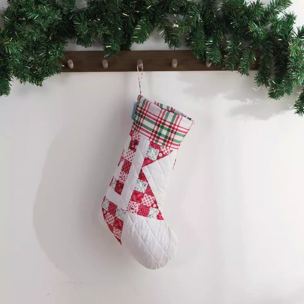 Country Living Angelina Red Patchwork Star Christmas Stocking - 17.5 in. Reversible Microfiber