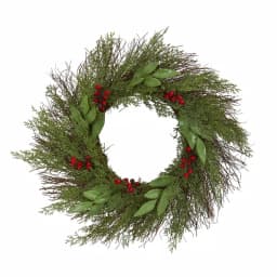 Nearly Natural 20in. Artificial Cedar and Ruscus Wreath with Red Berries thumbnail 1