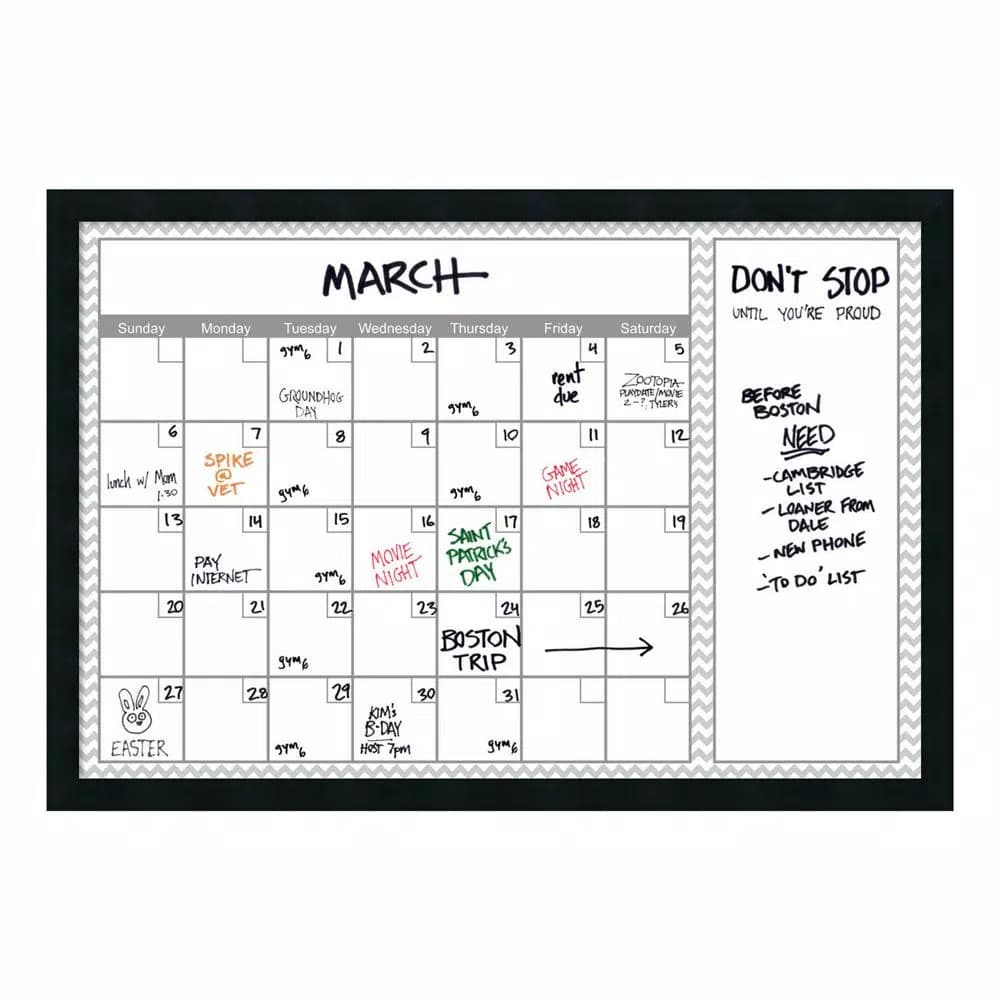 Amanti Art Grey Chevron Framed Glass Dry Erase Calendar Board, 38 x 26 in.