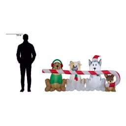 Home Accents Holiday 8 ft. W Pre-Lit Giant Airblown Inflatable Christmas Puppies with Candy Cane Scene thumbnail 10