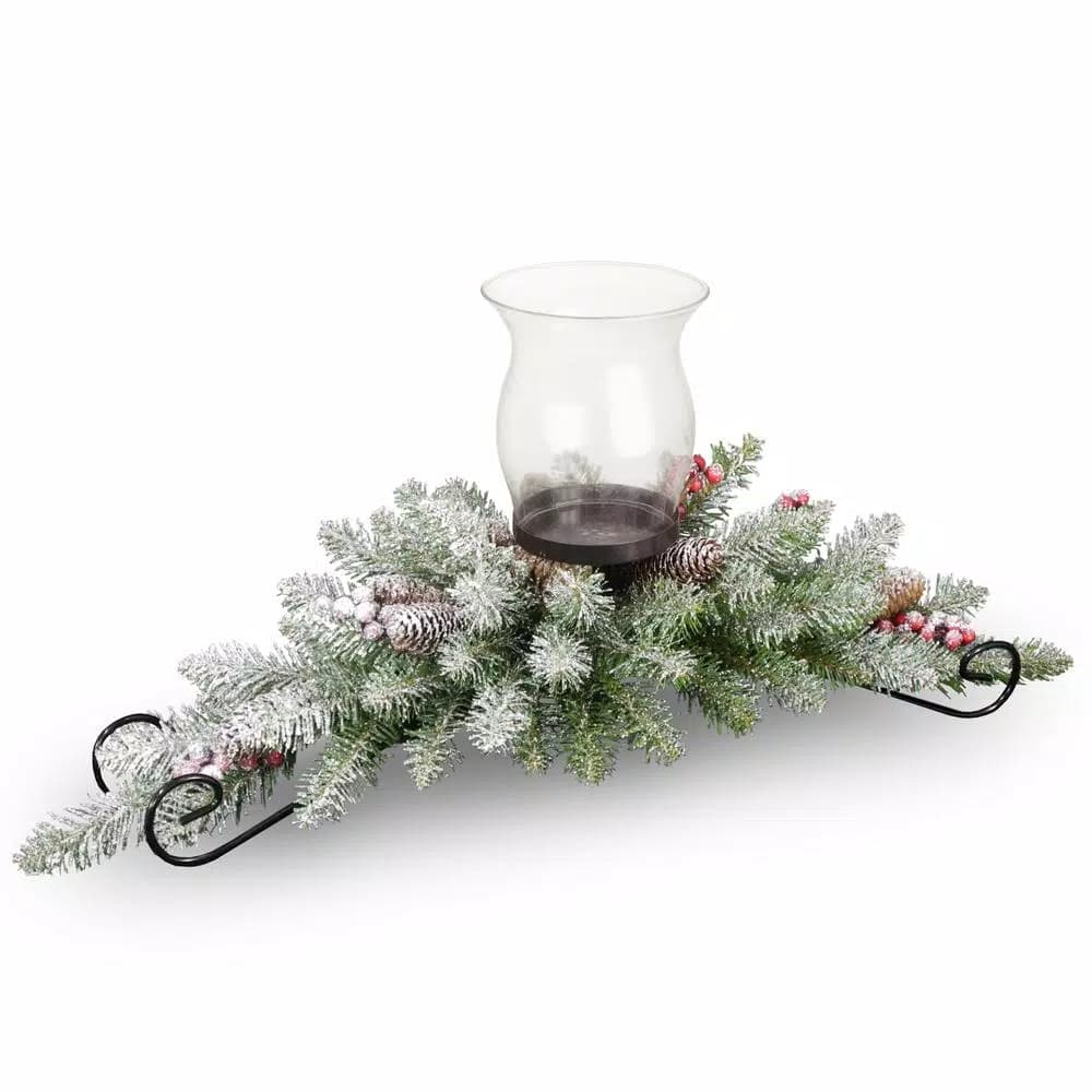 National Tree Company 30 in. Dunhill Fir Centerpiece and Candle Holder with Glass Enclosure