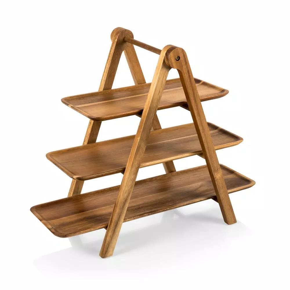 Picnic Time Acacia Wood 3-Tier Serving Ladder Station Set with Removable Trays