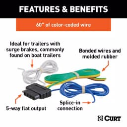 CURT 5-Way Flat Female Connector Socket with 60" Color-Coded Wires thumbnail 2