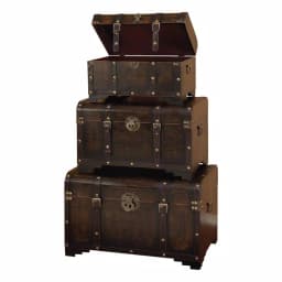 LITTON LANE Set of 3 Distressed Brown Trunk-Style Decorative Boxes with Faux Leather Cover thumbnail 2