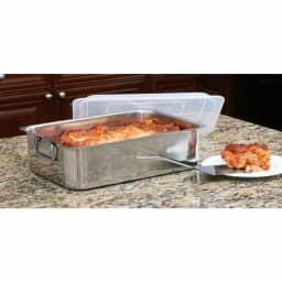 ExcelSteel 4-Piece Stainless Steel Roaster and Lasagna Pan Set with Plastic Cover and Spatula thumbnail 5