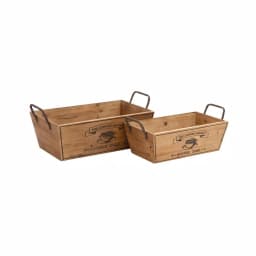 LITTON LANE Farmhouse Natural Brown Wood and Iron Decorative Wine Trays, Set of 2 thumbnail 2