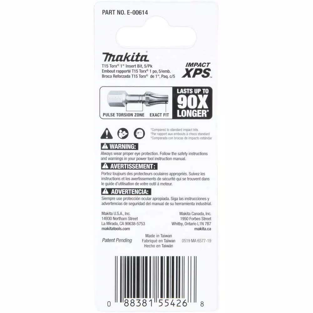 Makita ImpactXPS T15 Torx 1 in. Insert Bits, 5-Pack
