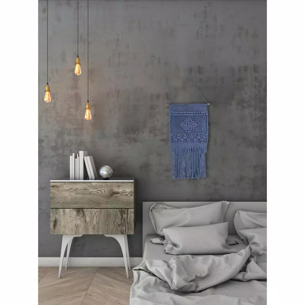 Unbranded Marmont Hill Blue Diamond Macrame Wall Tapestry - Hand Woven Cotton Wall Hanging