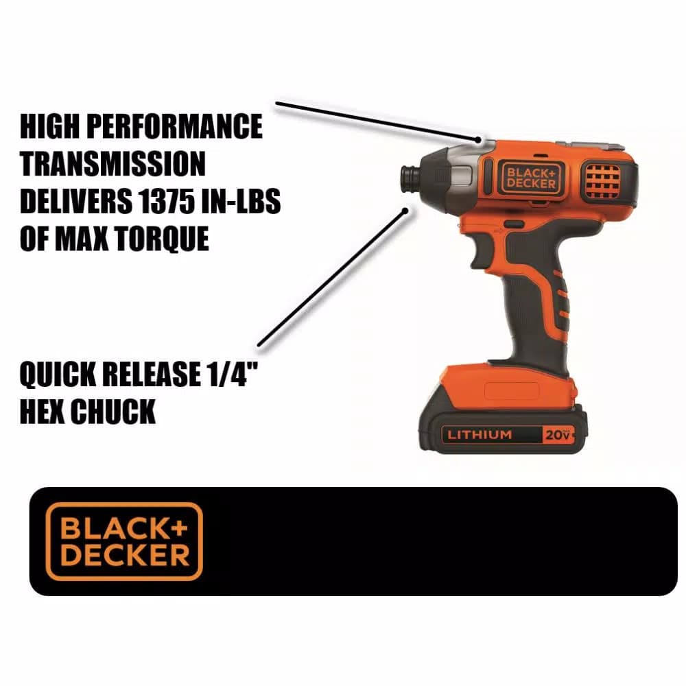 BLACK+DECKER 20V MAX Cordless Impact Driver Kit with 2 Ah Battery and Charger