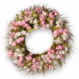 National Tree Company 21 in. Pink and White Tulip Flower Wreath with Greenery thumbnail 1