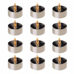 LUMABASE Silver Plated LED Tea Light Candles, 12-Count Battery Operated Flickering Amber Glow thumbnail 1