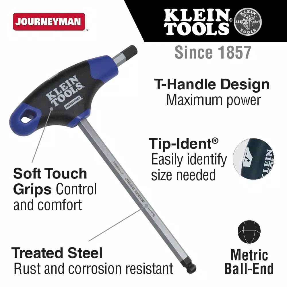 Klein Tools 3 mm Ball-End Journeyman T-Handle Hex Key, 6 in.