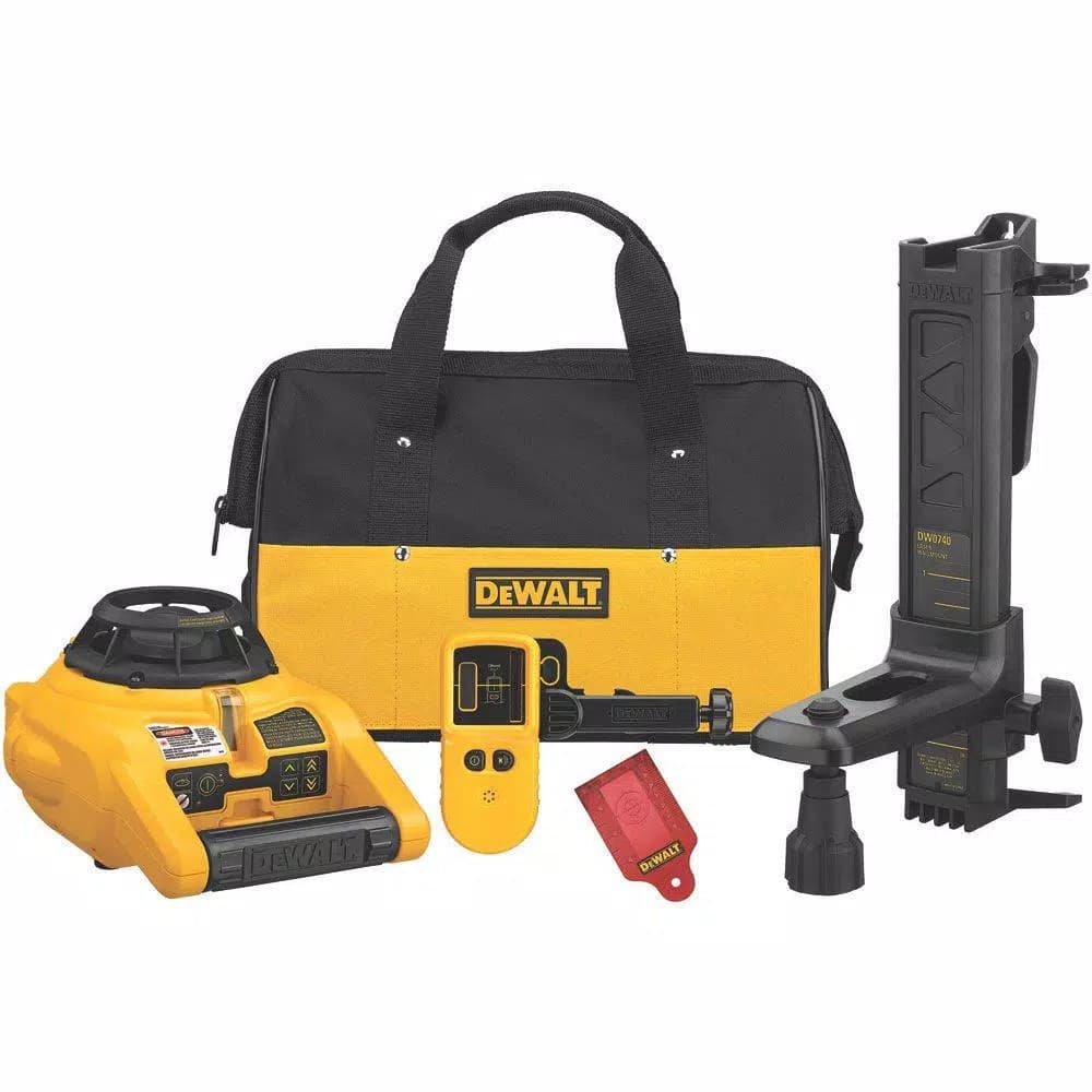 DEWALT Red Self-Leveling Rotary Laser Level Kit with Detector, Clamp, Wall Mount, and Bag