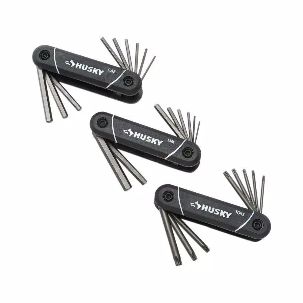 Husky 3-Piece Folding Hex and Torx Key Set, SAE, Metric, and Torx