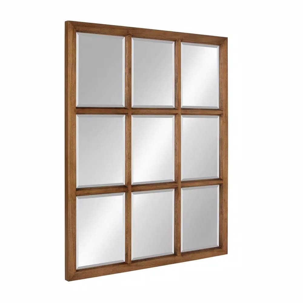 Kate and Laurel Hogan 9-Pane Windowpane Wall Mirror, Rustic Natural Wood Frame, 26 x 32 in.