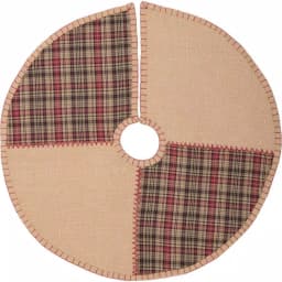 VHC Brands 21 in. Clement Natural Tan and Red Plaid Rustic Christmas Tree Skirt thumbnail 1