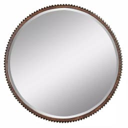 Aspire Home Accents Harrison 23 in. Round Corrugated Metal Accent Mirror with Rust Finish thumbnail 1