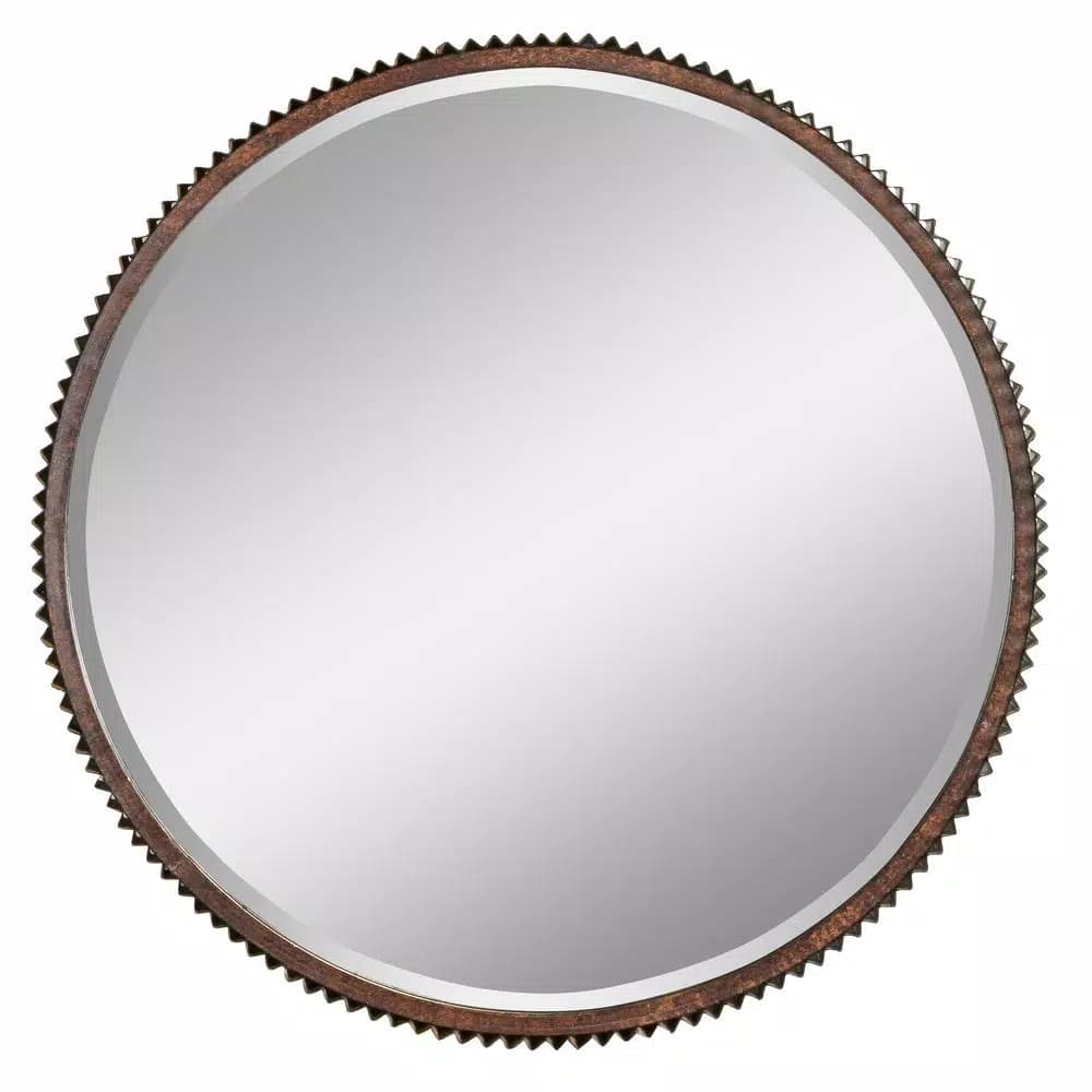 Aspire Home Accents Harrison 23 in. Round Corrugated Metal Accent Mirror with Rust Finish