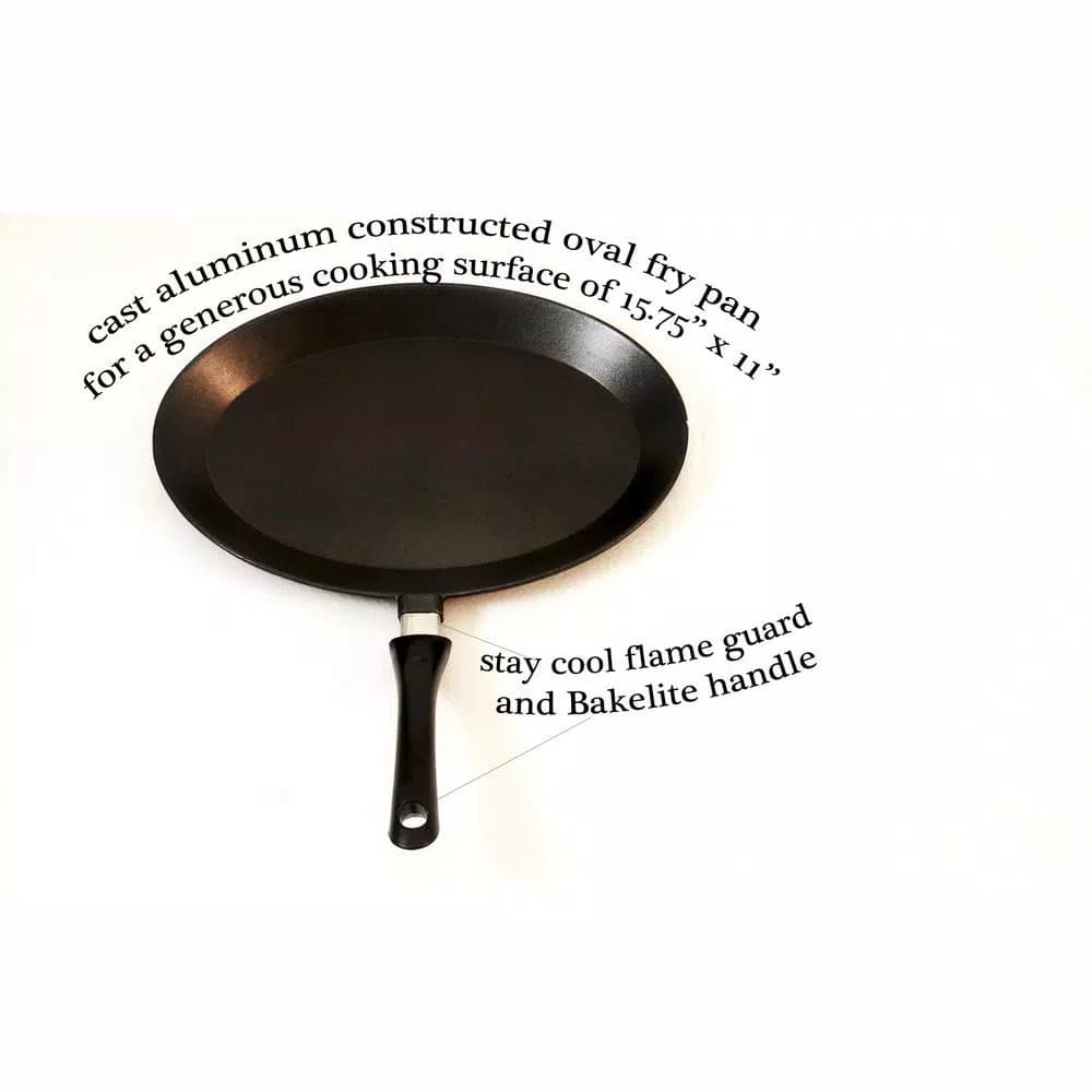 ExcelSteel 11 in. Cast Aluminum Nonstick Oval Frying Pan, Black