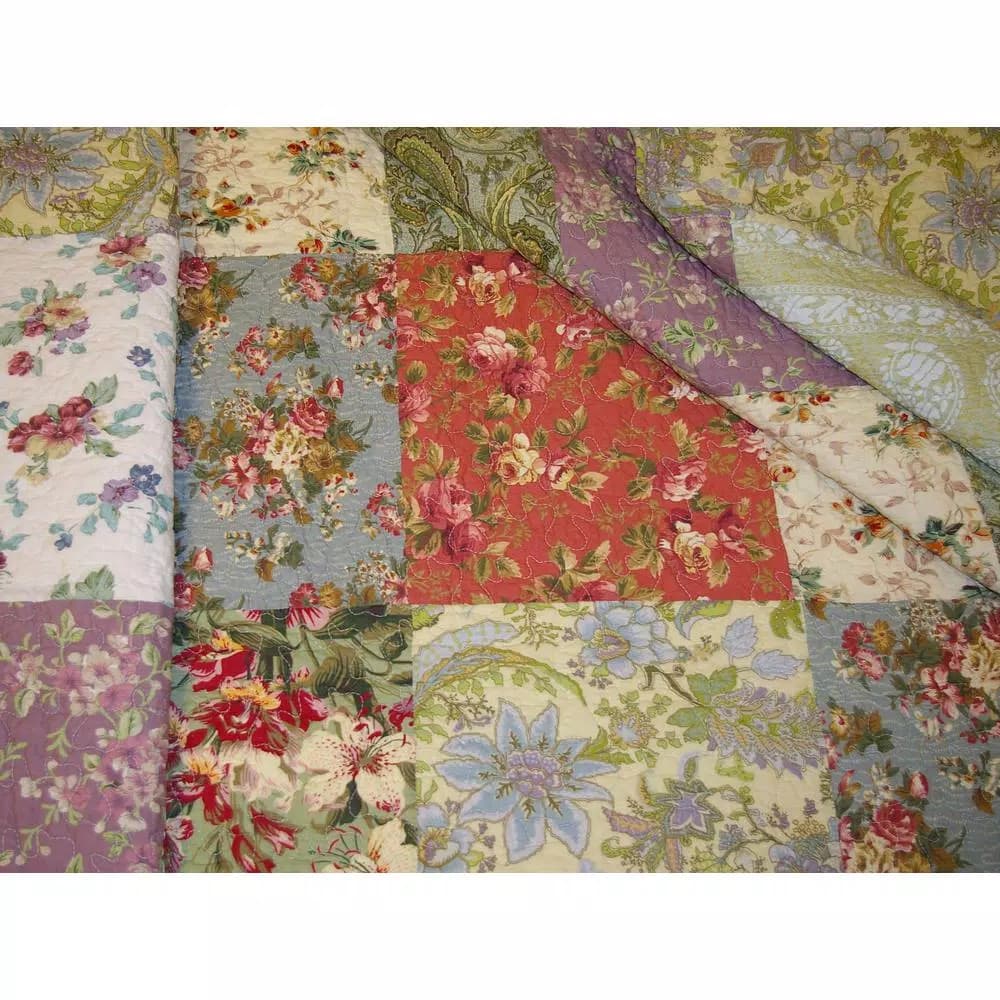 Greenland Home Fashions Blooming Prairie Multi Color Quilted Cotton Throw, Floral Patchwork Design