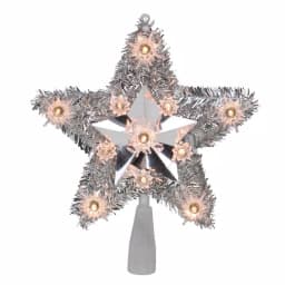 Northlight 9 in. Lighted Silver Tinsel Star Christmas Tree Topper with 11 Clear Mini Lights thumbnail 2