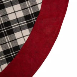 Glitzhome 48 in. Black and White Plaid Fabric Christmas Tree Skirt with Red Trim thumbnail 2