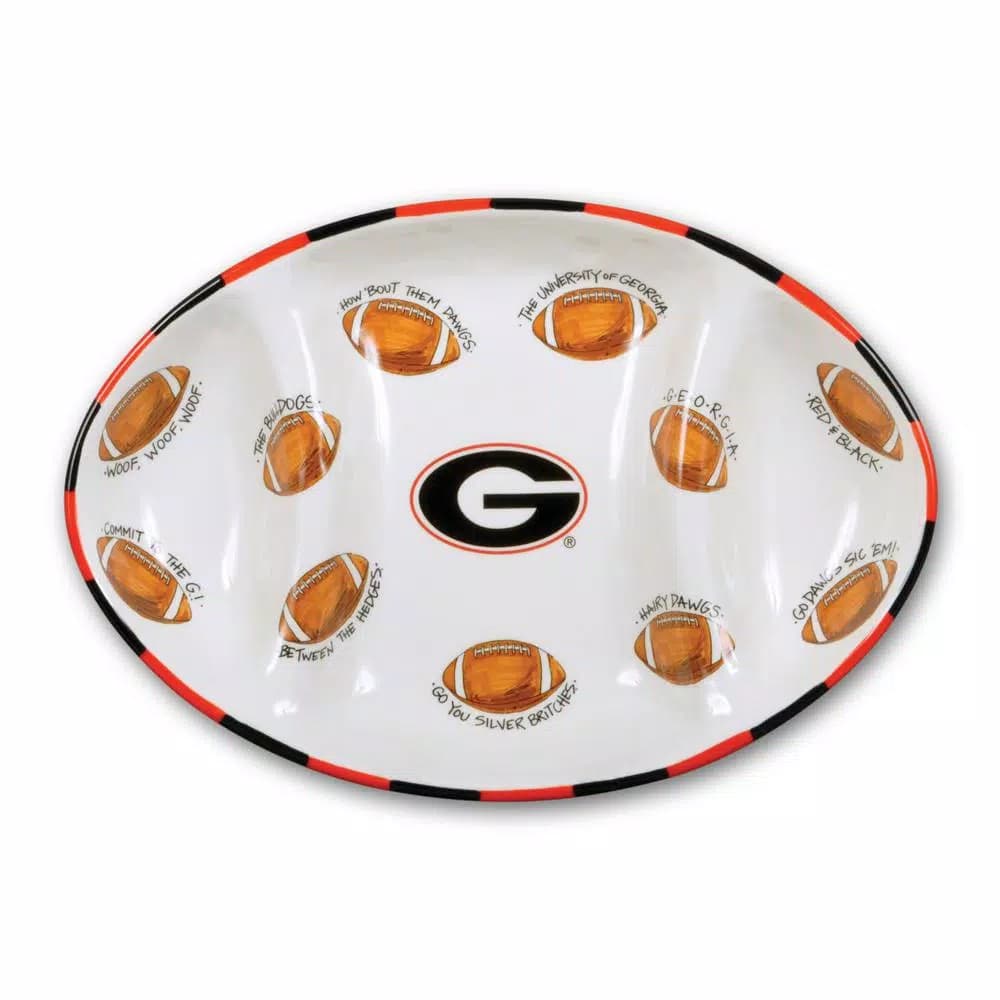 Magnolia Lane Georgia Ceramic Football Tailgating Serving Platter, 3-Section Divided Dish