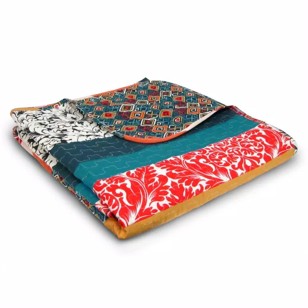 Lush Decor Boho Stripe Turquoise and Tangerine Striped Throw Blanket