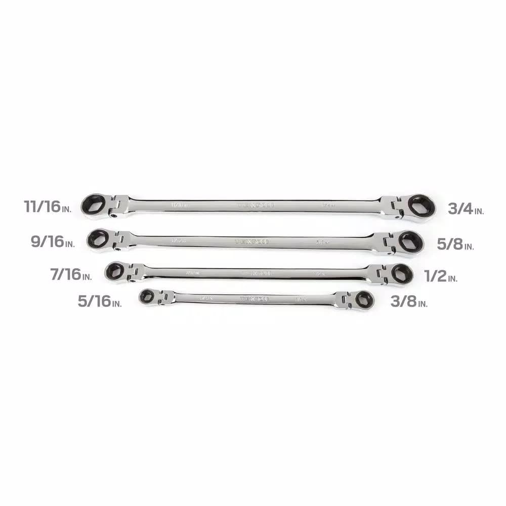 TEKTON 4-Piece Extra Long Flex-Head Ratcheting Box End Wrench Set, SAE