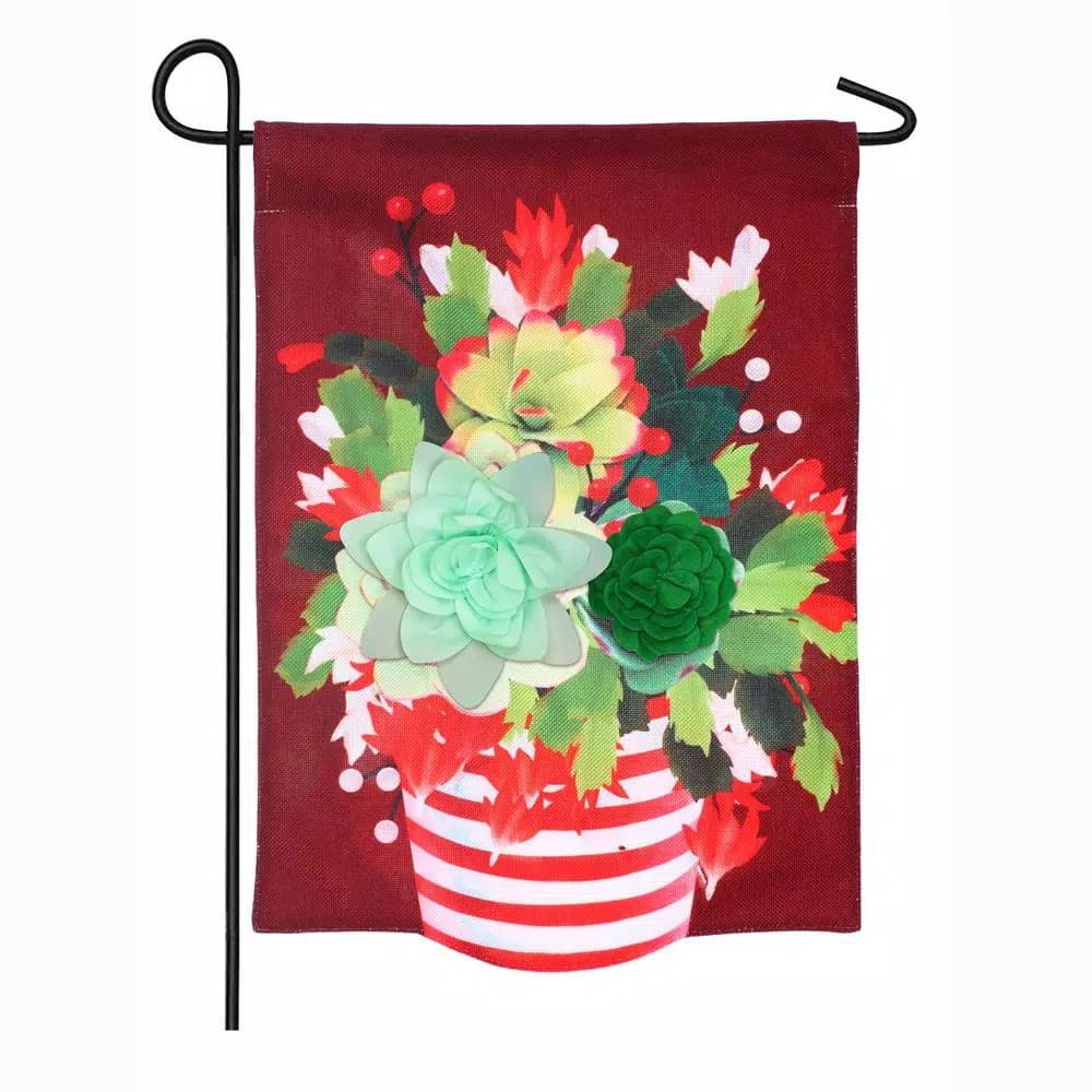 Evergreen Holiday Succulents Garden Burlap Flag, 18 in. x 12.5 in. Double-Sided Christmas Floral Flag