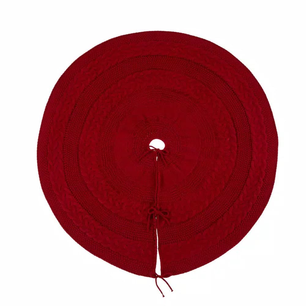 Glitzhome 52 in. Red Knitted Acrylic Christmas Tree Skirt