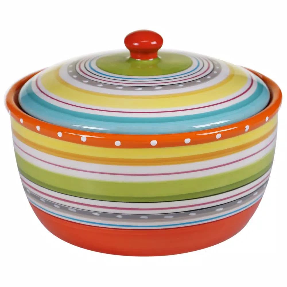 Certified International Mariachi 2.5 Qt Multi-Colored Earthenware Bean Pot with Lid
