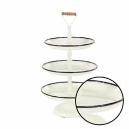LITTON LANE Rustic Reflections 3-Tier Metal Pedestal Tray, Distressed White with Black Accents thumbnail 4