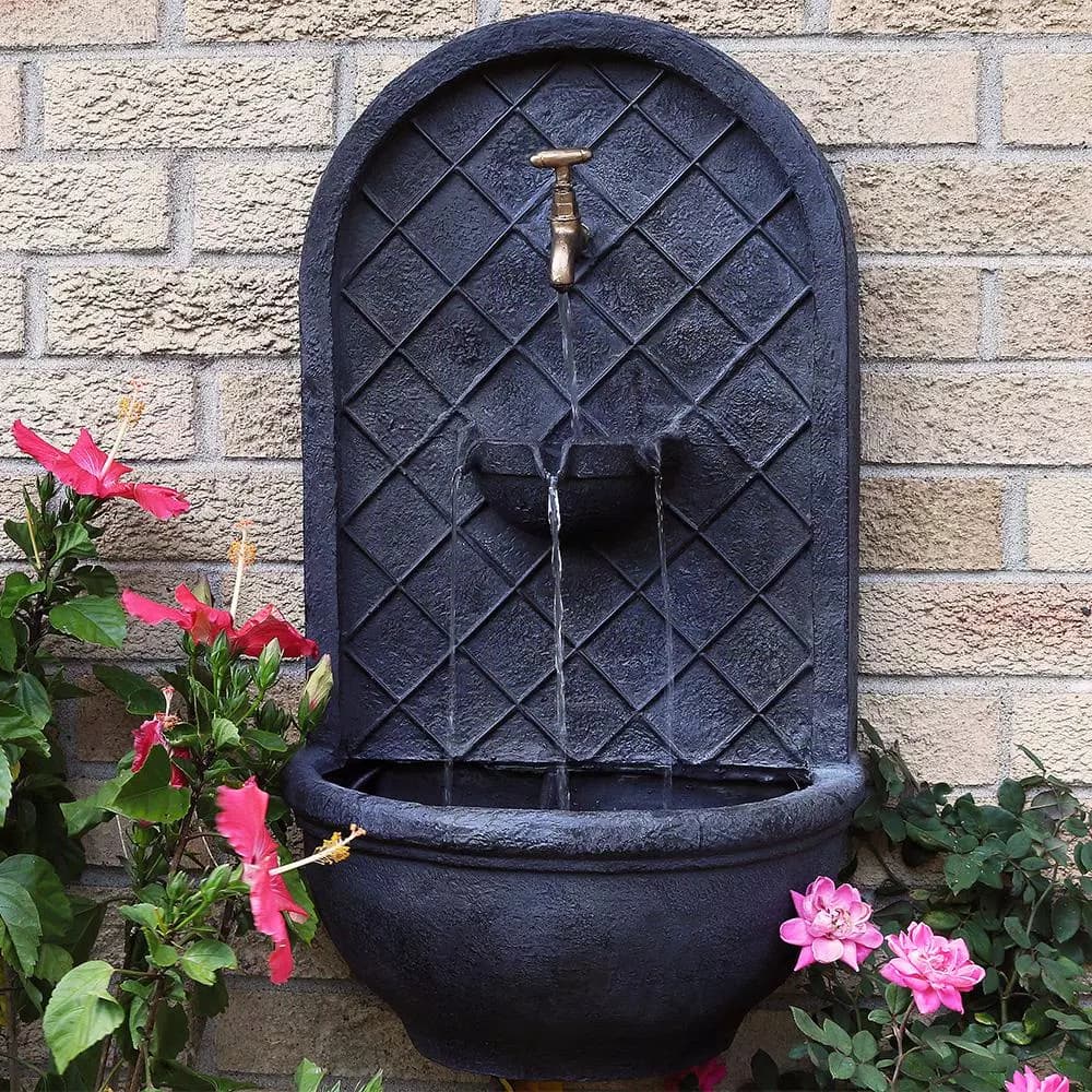 Sunnydaze Decor Messina Resin Outdoor Wall Fountain, Lead Finish Electric Water Feature
