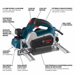Bosch 6.5 Amp 3-1/4 in. Corded Planer Kit with Woodrazor Micrograin Carbide Blade thumbnail 2