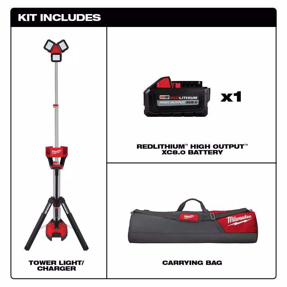 Milwaukee M18 ROCKET LED Tower Light/Charger Kit with 8.0 Ah Battery